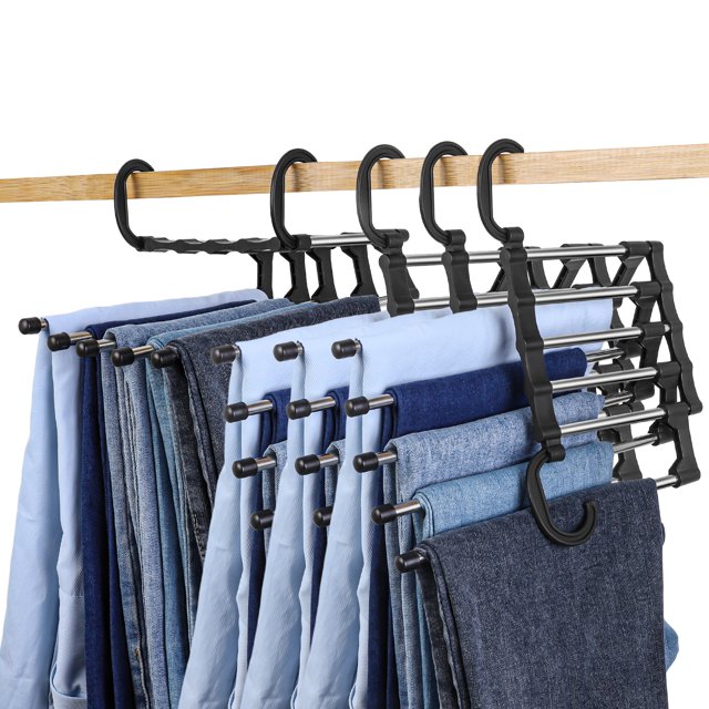 Topekada 4 Pack Pants Hangers Space Saving, 5 in 1 Collapsable Heavy