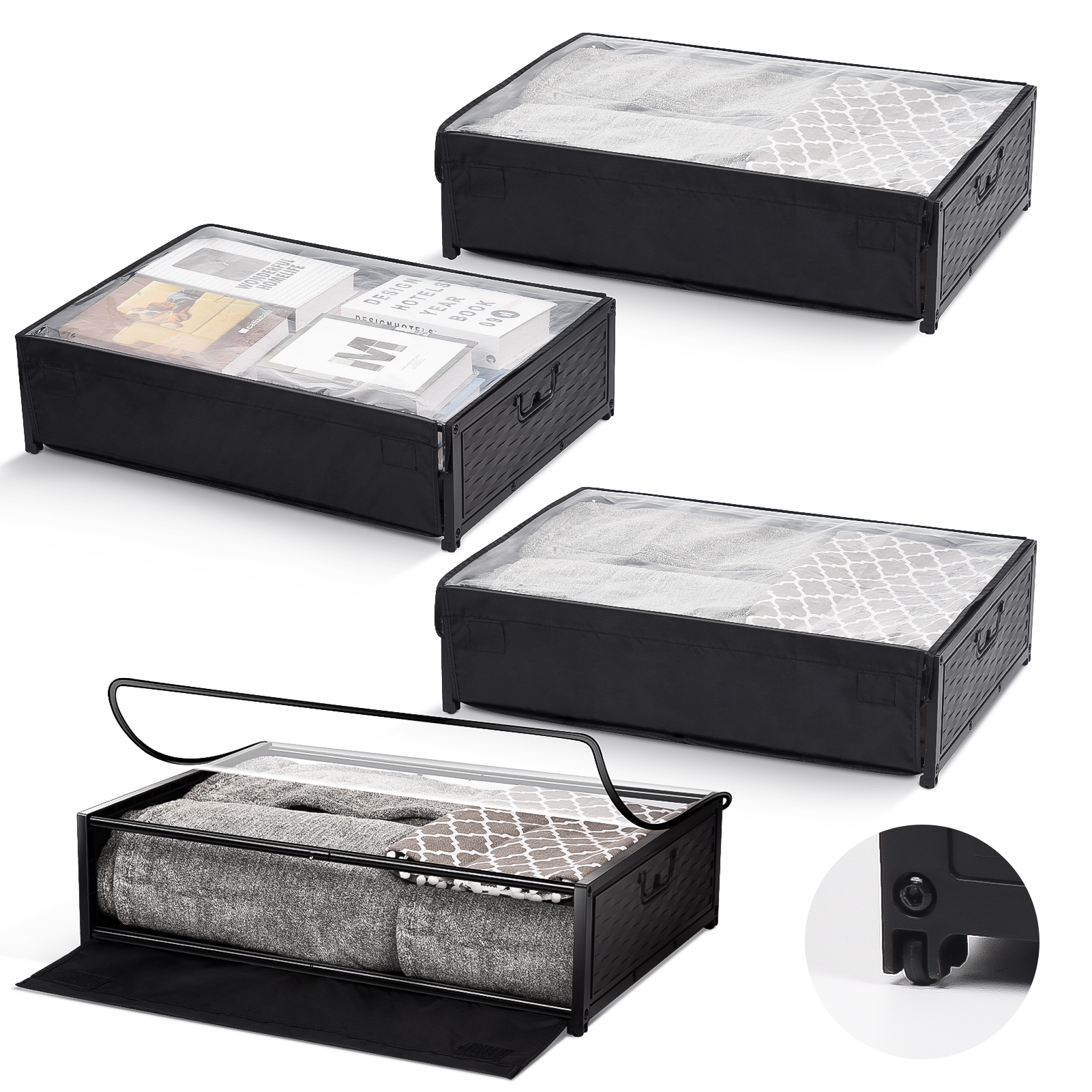 MUSEHOMEINC Upholstered Solid Wood Under Bed Storage Organizer Drawer