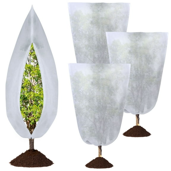Topekada 4 Pcs 31.5"x47.2" Plant Covers Freeze Protection, 2.2oz Frost Cloth Blanket Reusable Plants Jacket Cover Bag with Zipper Drawstring, for Shrubs Potted Plants Fruit Trees Winter Protection