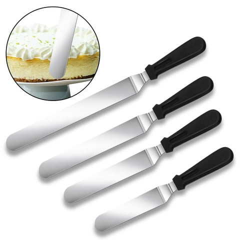Topekada 4 Set Offset Spatula for Frosting,6 8 10 12 inch Angled Cake Icing Spatula,Stainless Steel Icing Spreader Knife, Decorating Offset Icing Spatula Cake Scraper Smoother(Angled)