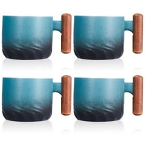 Topekada 4Pack Ceramic Espresso Cups with Wooden Handle, 2.5OZ Tea Cup, Gradient Glaze, Exquisite Ceramic Small Cup, Espresso Shot Cups Ceramic Tea Cups for Coffee or Tea(Blue)