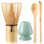 Topekada 4Pcs Matcha Whisk,Eco-Friendly Bamboo Whisk for Matcha with Ceramic Whisk Holder,Bamboo Chasen and Scoops,Sustainable Tea Tools for Beginners,Easy Clean Matcha Whisk Kit