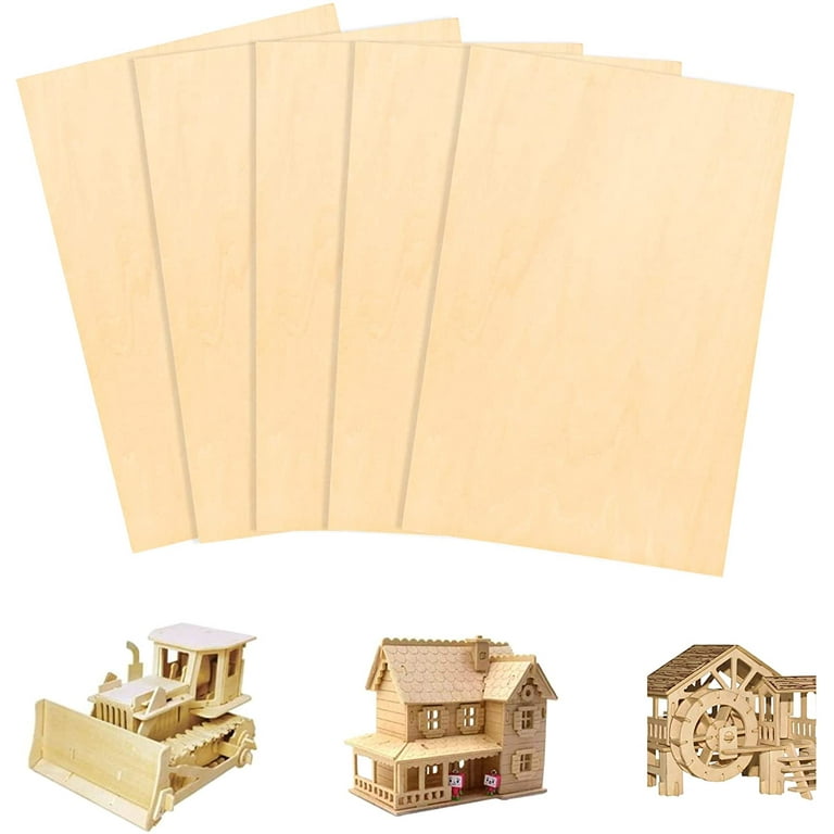 5x Unfinished Wood, Basswood Sheets Thin Plywood Board Basswood