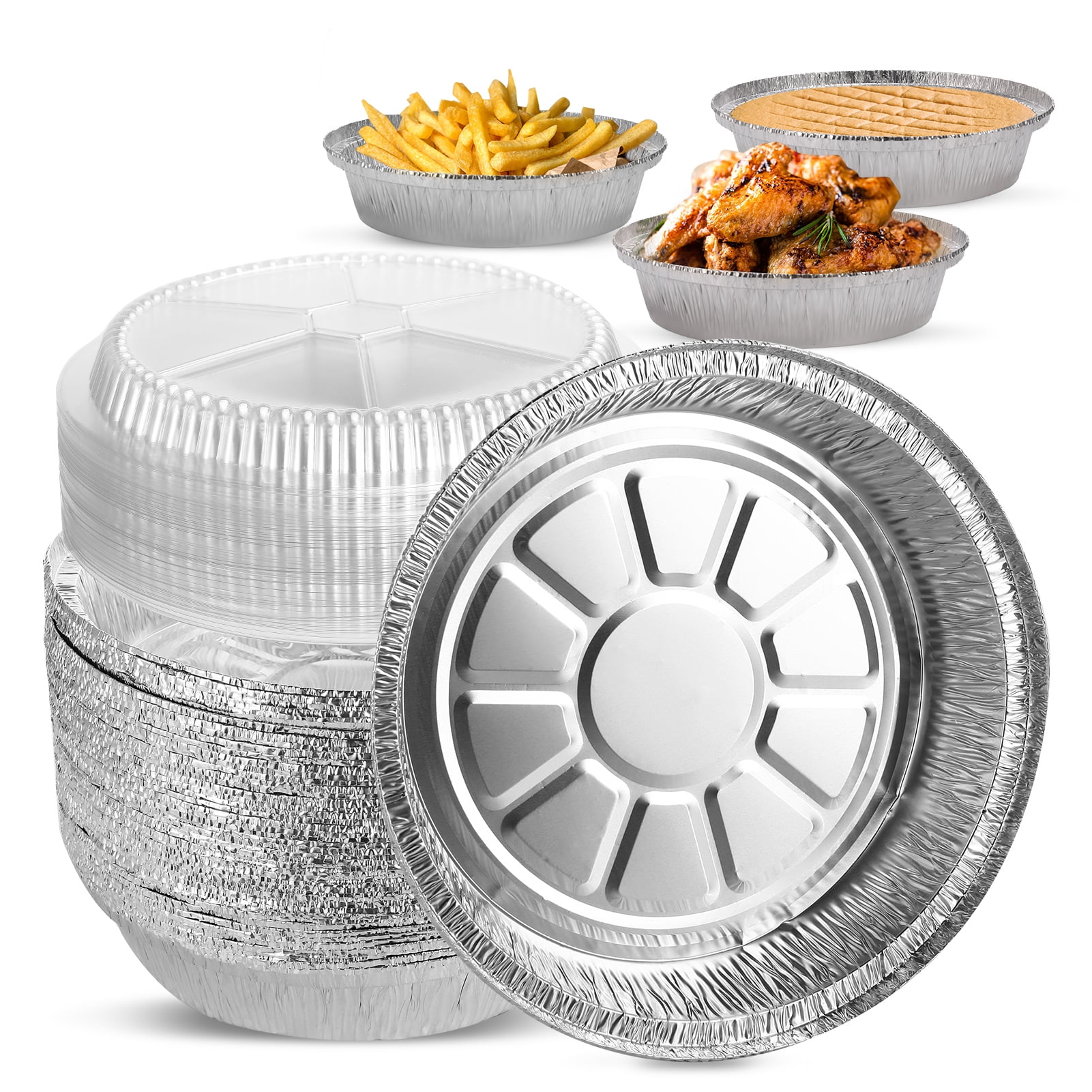 Topekada 50 Count 9 Inch Disposable Round Aluminum Foil Pans with Clear