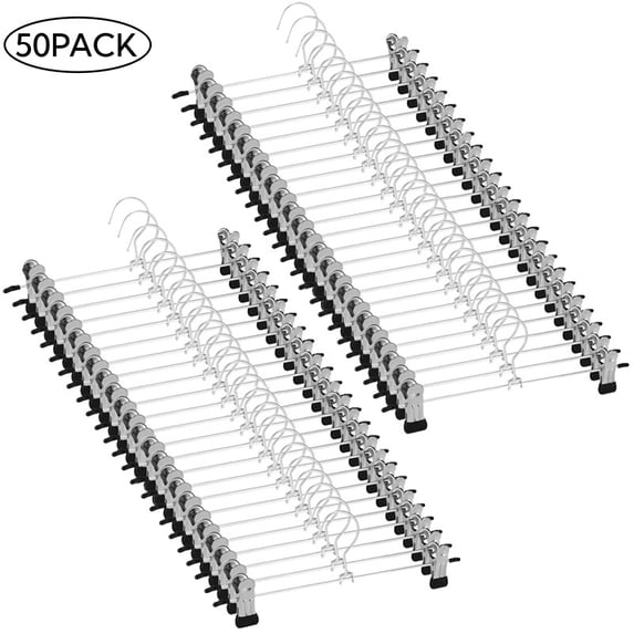 Topekada 50 Pack Pants Hangers Space Saving, 9-11 Inch Non Slip Stainless Steel Metal Pants Hanger with Clips, Clothes Hangers for Shorts, Skirt, Bottoms, Jeans