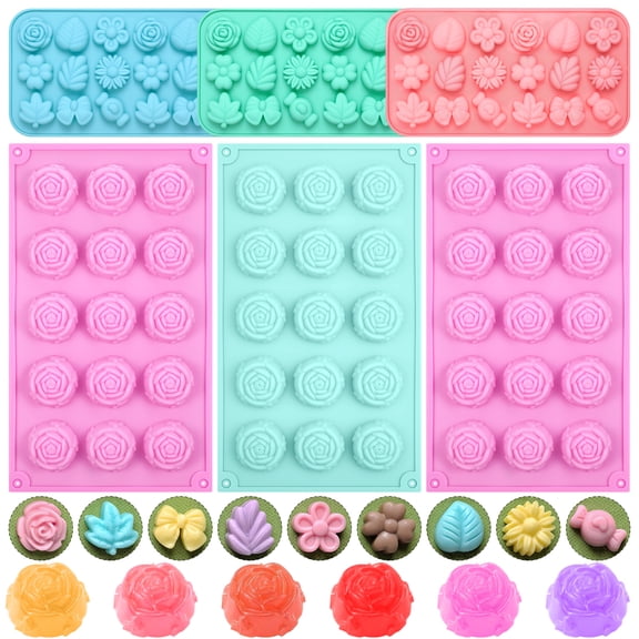 Topekada 6-Pack Flower Shape Silicone Candy Mold, Floral Chocolate Mold for DIY Candy, Gummy, Fondant, Flexible Food Grade Silicone Mold for Baking, Party, Wedding, Nonstick