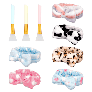 Topekada 6 Pack Spa Headbands for Women - Makeup & Skincare Headband Set with Bonus 3 Silicone Face Brushes, Soft Velvet Hair Band for Washing Face, Shower, Facial Care