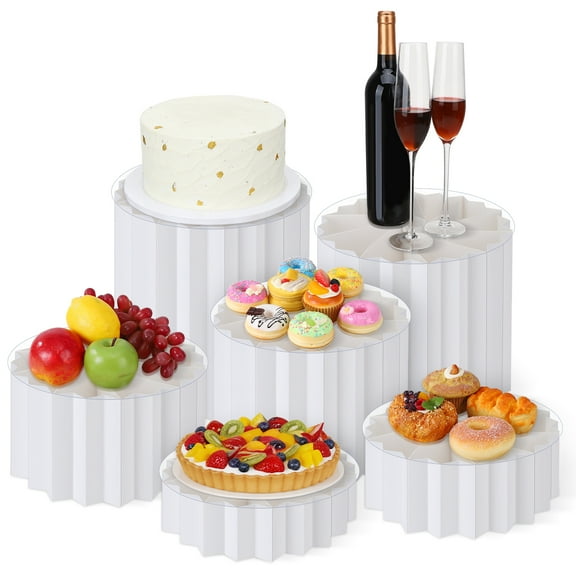 Topekada 6 Pack White Cake and Cupcake Stands, 11 inch Multi-Level Dessert Table Display Set, Foldable & Stackable Food Buffet Risers for Party Decor, Wedding, Birthday