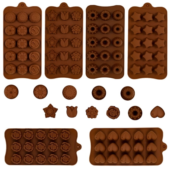 Springcorner 6 Pcs Silicone Candy Molds, Non-Stick DIY Silicone Molds with Different Shape for Chocolate,Cake,Candy, Easy To Clean Baking Molds
