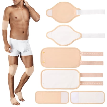 Topekada 6Pcs Castor Oil Pack, Reusable Castor Oil Pack Wrap Anti Oil Leak Castor Oil Pack Kit, Adjustable Knee Arms Foot Wrap for Men, Castor Oil Not Included (Khaki)