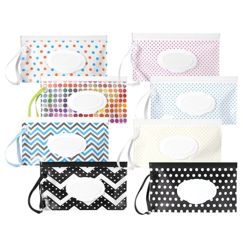 Topekada 8 Pack Baby Wipe Pouch Bags, Baby Wipe Dispenser, Portable Refillable Wipe Holder, Reusable Baby Wipes Container, Wet Wipe Pouch for Home, Travel