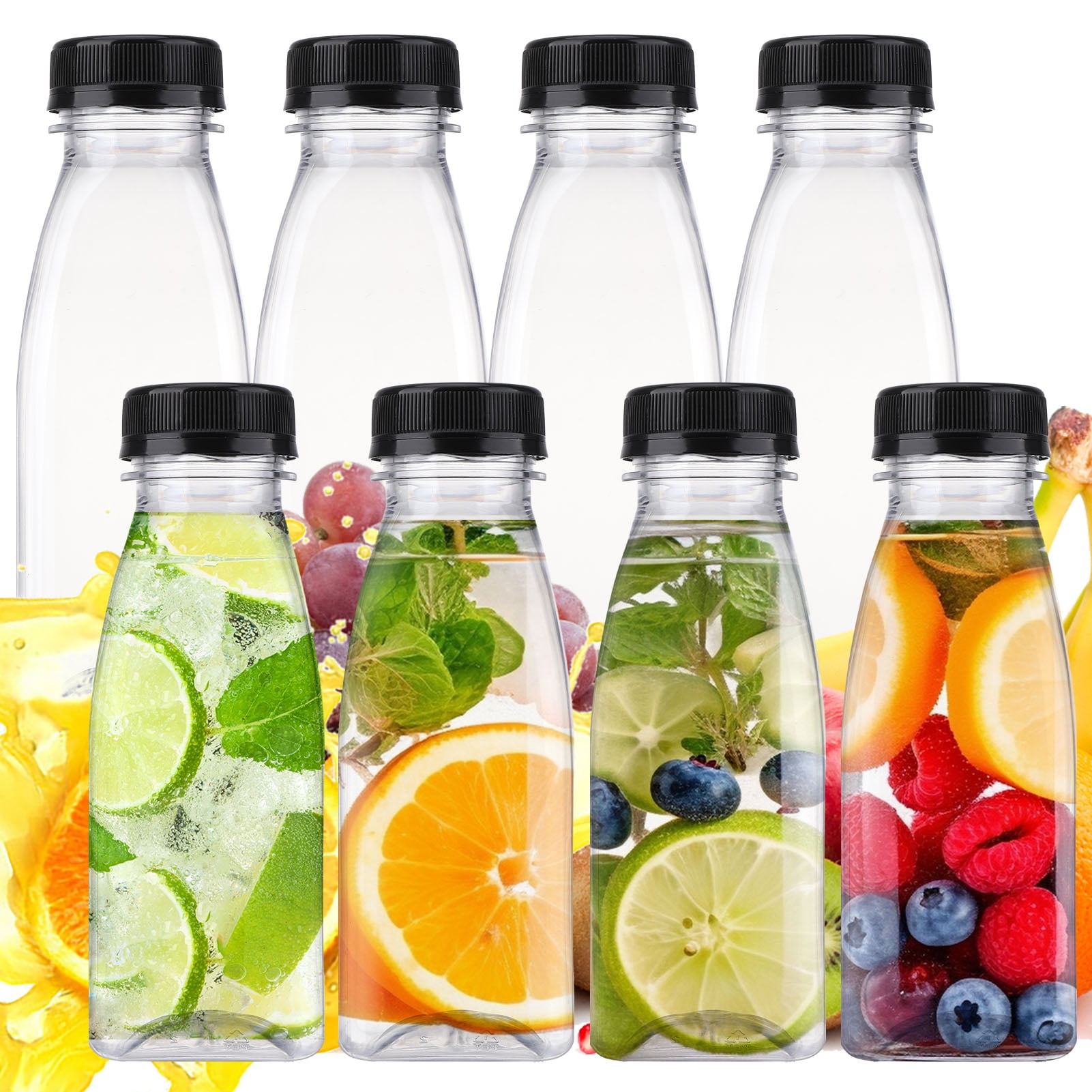 Topekada 8 Pcs 8OZ Refillable Plastic Juice Bottles, BPAFree, Ideal for Juicing, Smoothies