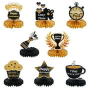 Topekada 8 Pieces Retirement Decorations, Happy Retirement Party Decorations, Retirement Table Toppers Honeycomb Table Centerpiece, 7 Day Weekend, Lazy Time(Gold)