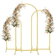 Topekada Set of 3 Metal Arch Backdrop Stand, Gold Wedding Arch Stand (4FT/5FT/6FT) Square Arched Frame for Wedding, Bridal Shower, Photo Booth Backdrops, Birthday Party, Garden