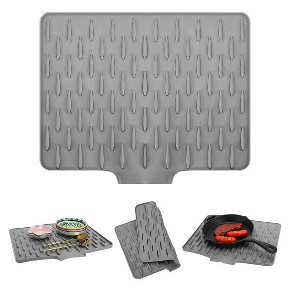 Topekada Silicone Drying Mat for Kitchen Counter, Heat-Resistant Dish Mat with Board Drain, Non-Slip Drying Pad Built-In Drain Lip for Dishes Drying Countertop Protection 16" x 12"
