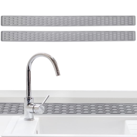 Topekada 2 Pack Silicone Sink Splash Guard - Narrow Kitchen Faucet Mat with Drainage Grooves, 27 Inch Countertop Edge Protector Pad for Kitchen, Bathroom & Laundry