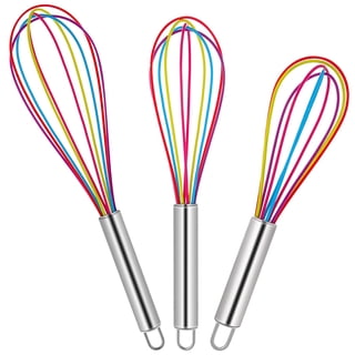 Topekada Silicone Whisk Set of 3 - 8 10 12inch Stainless Steel and Silicone Kitchen Utensils for Blending, Heavy Duty Egg Whisking, Beating & Stirring(8 10 12in)