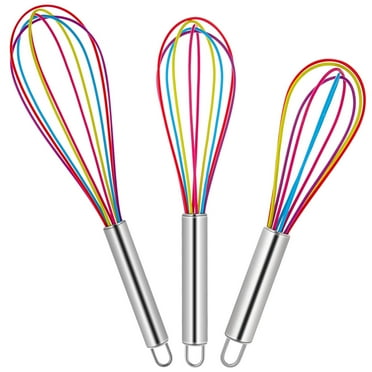 Topekada Silicone Whisk Set of 3 - 8 10 12inch Stainless Steel and Silicone Kitchen Utensils for Blending, Heavy Duty Egg Whisking, Beating & Stirring(8 10 12in)