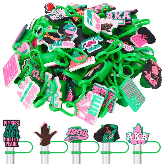 Topekada 50 Pack Sorority 1908s Straw Cover Toppers for Cup, Cute Straw Cover for 30&40 Tumbler, Girl Straw Protectors Drinking Straw Caps for 10 mm Straws Cup Accessories