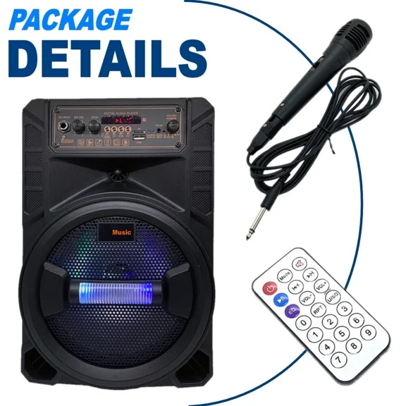 Topelectronic 8.0" Bluetooth Speaker System - 6000W Rechargeable Outdoor Bluetooth Speaker Portable System with Single Woofer, Microphone, Data Line,Remote