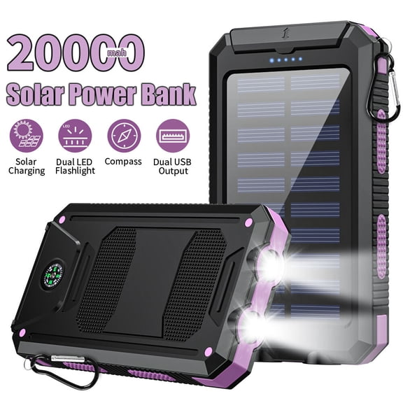 Topelectronic Super 20000mAh USB Portable Charger Solar Power Bank For Cell Phone 2025 Purple