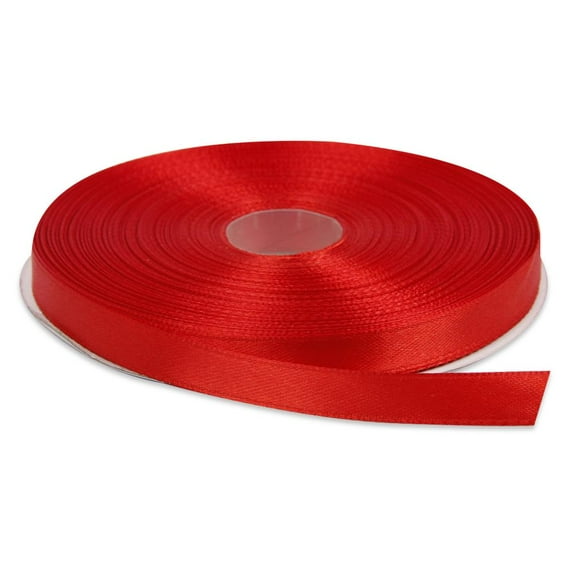 Topenca Supplies 3/8 Inches x 50 Yards Double Face Solid Satin Ribbon Roll, Red