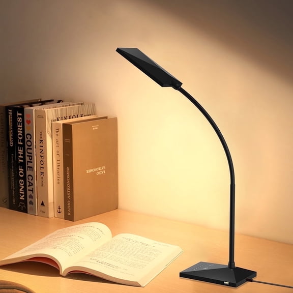 Topesel Dimmable LED Desk Lamp with USB Charge Port Touch Control Eye-Caring Adjustable Memory Function Table Lamp for Home Office Bedroom Nightstand-Black