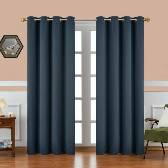 Topfinel 100% Blackout Curtains 132 x 114 inches Long for Bedroom Living Room Solid Grommet Room Darkening Drapes 2 Panels, Navy