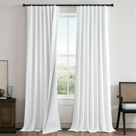 Topfinel 100% Blackout Curtains,Thermal Insulated Linen Back Tab Drapes with Hooks,SnowWhite Rod Pocket Window Drapes for Dining Room Living Room Bedroom,52x84 inch,Set of 2