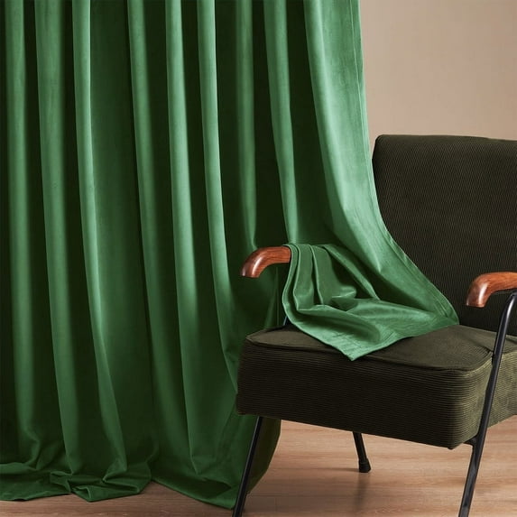 Topfinel 100% Blackout Luxury Velvet Curtain, 52 x 90 inch, Moss Green