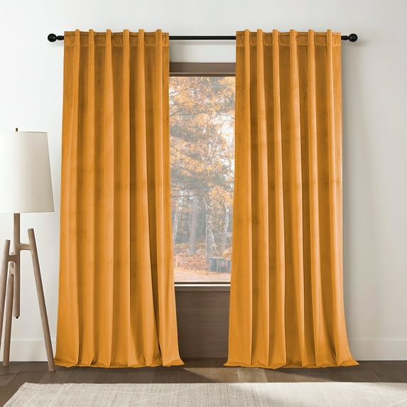 Topfinel 100% Blackout Luxury Velvet Curtain, 84 inches Long Rod Pocket Back Thermal Insulated Noise Reduce Curtains for Living Room Bedroom, 2 Panels,52 x 84 inch,Mustard Yellow
