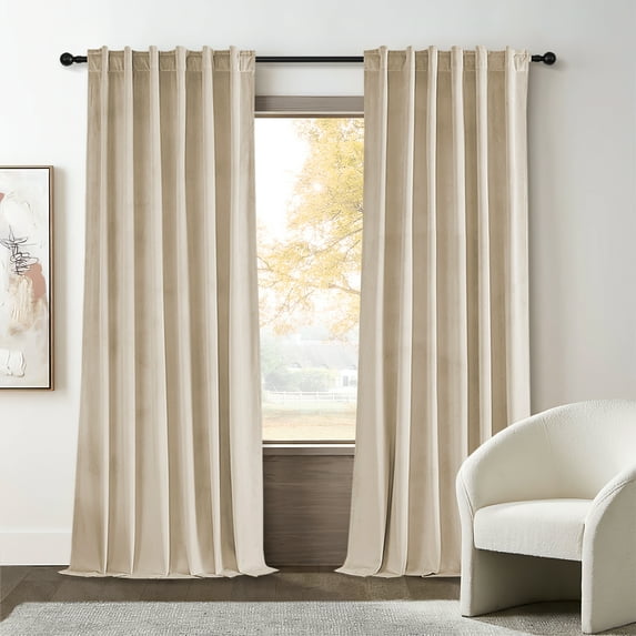Topfinel 100% Blackout Luxury Velvet Curtain, 84 inches Long Rod Pocket Back Thermal Insulated Noise Reduce Curtains for Living Room Bedroom, 2 Panels,52 x 84 inch,Beige