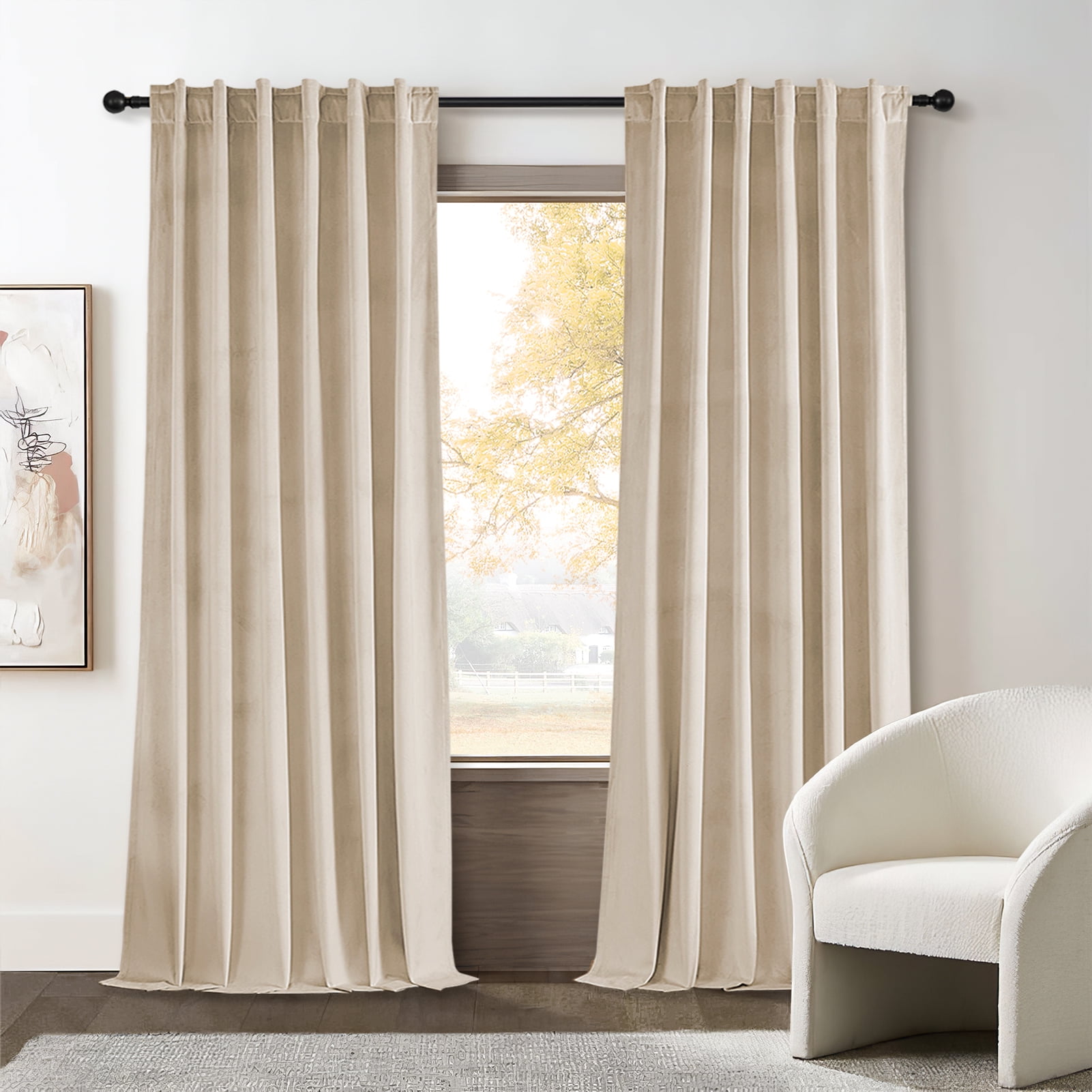 Topfinel Velvet Blackout Curtain 52x90 inch Beige 2 Panels, 100