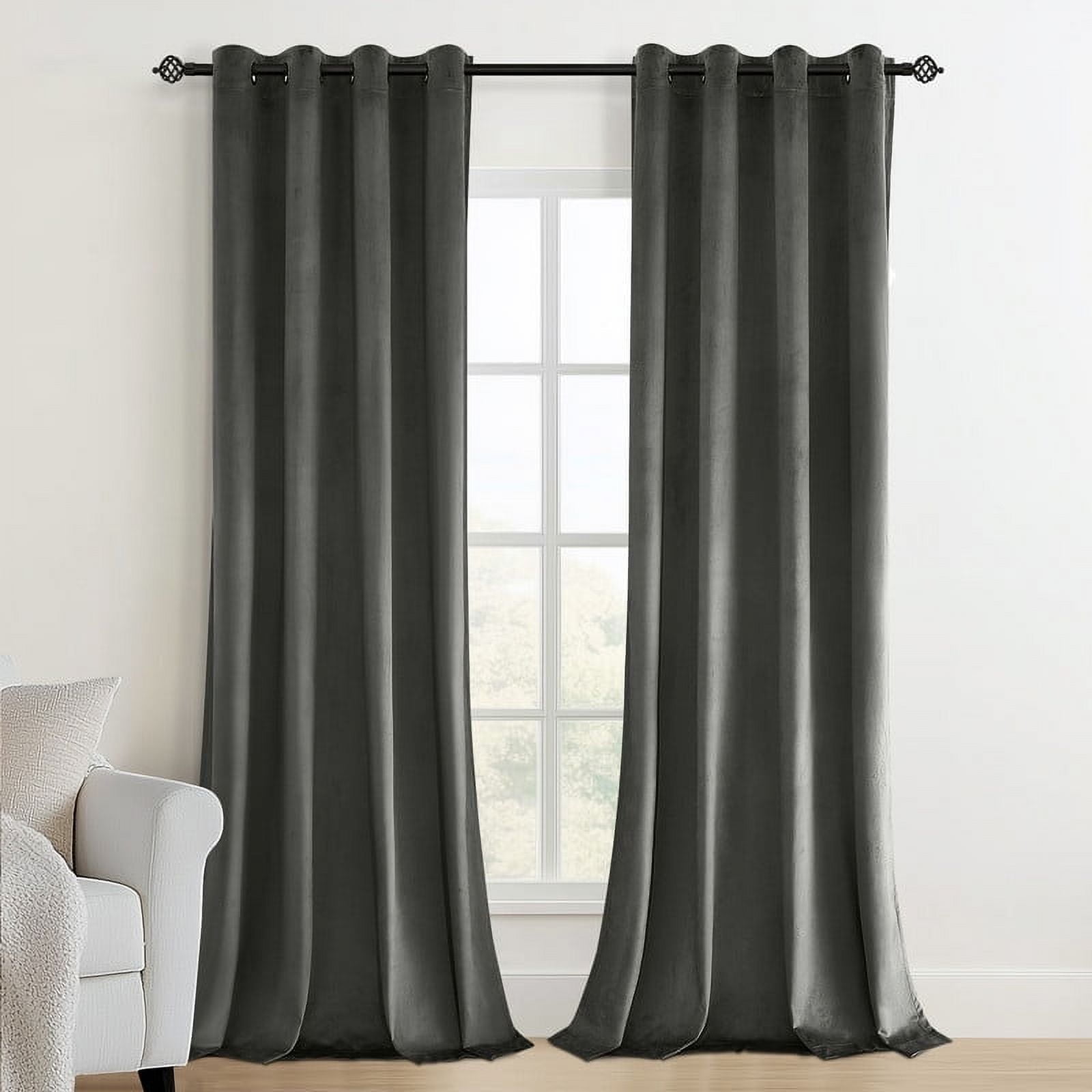 Topfinel 100% Blackout Luxury Velvet Grommet Curtains, 52 x 108 Inch, 2 Panels, Grey