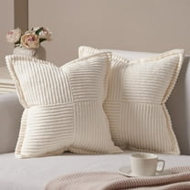 Topfinel 16" x 16" Wide Side Pillowcase,Corduroy Decorative Textured Pillow Cover, Cream,Set of 2