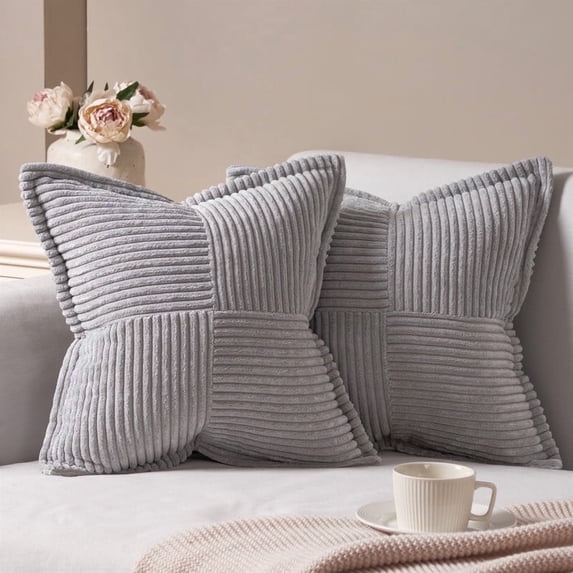 Topfinel 16" x 16" Wide Side Pillowcase,Corduroy Decorative Textured Pillow Cover, Grey,Set of 2