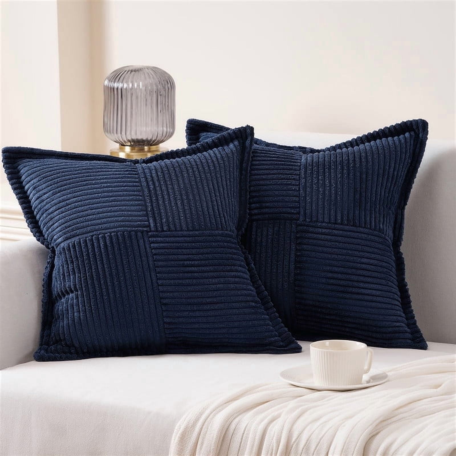 Topfinel 18" x 18" Wide Side Pillowcase,Corduroy Decorative Textured Pillow Cover, Navy,Set of 2
