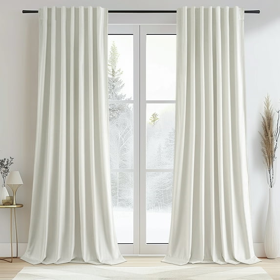 Topfinel 84 Inches Long Cream Velvet Curtains for Bedroom, Back Tab Light Blocking White Curtains with Hooks, Room Darkening Double Sided Drapes,Set of 2
