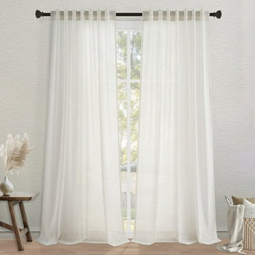 Topfinel 90 Inches Long Semi Sheer Curtains,Natural Linen Blended Light Filtering Window Curtains for Living Room Bedroom Back Tab Drapes with Hooks，Set of 2
