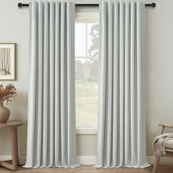Topfinel Back Tab Hooks Curtains 108 Inch Long, 100% Blackout Thermal Insulated Birch Linen Drapes with Hooks,2 Panel Sets Window Curtains