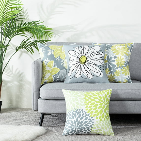 Topfinel Block Print Pillow Covers 18x18 Set of 4 Flower Leaves Outdoor Decorative Throw Pillows Farmhouse Pillowcases Flannel Cushion Case Decor for Home Sofa Couch Bed