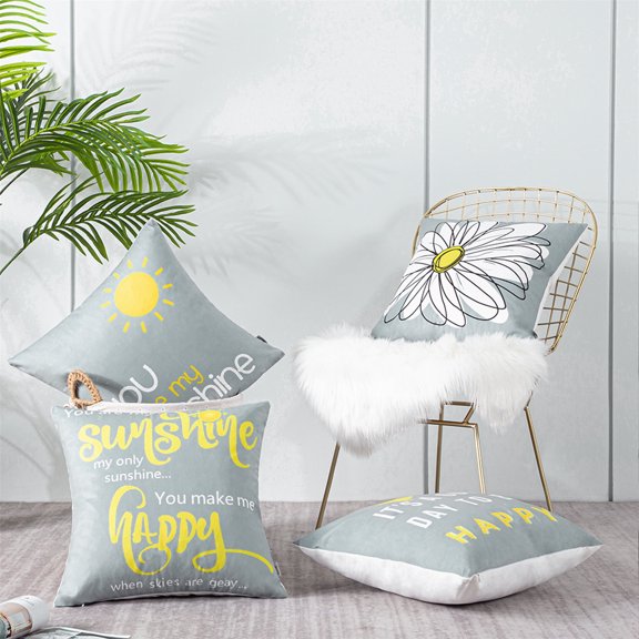 Topfinel Block Print Pillow Covers 18x18 Set of 4 Flower Leaves Outdoor Decorative Throw Pillows Farmhouse Pillowcases Flannel Cushion Case Decor for Home Sofa Couch Bed