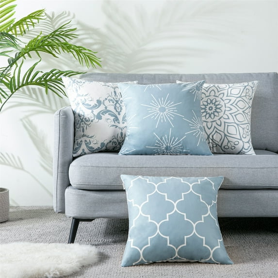 Topfinel Block Print Pillow Covers 18x18 Set of 4 Geometric Patterns Outdoor Decorative Throw Pillows Farmhouse Pillowcases Flannel Cushion Case Decor for Home Sofa Couch Bed