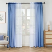 Topfinel Blue Faux Linen Ombre Sheer Curtains,Semi Voile Gradient Rod Pocket Curtains for Bedroom and Living Room, Set of 2 Window Curtain Panels, 54 x 96 Inch Long
