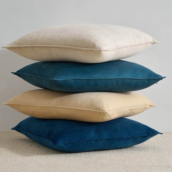 Topfinel Blue White Pillow Sham Covers,Fall Velvet Throw Pillow Covers for Couch Sofa Living Room,Soft Country Bed Pillows Decorative,Set of 4,18x18 Inch