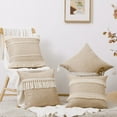 thumbnail image 1 of Topfinel Couch Throw Pillows Covers ,Boho Rustic Cushion Cover,Cotton Linen Tassel Square Cushion Case Beige Decor,18x18 inch Set of 4, 1 of 8