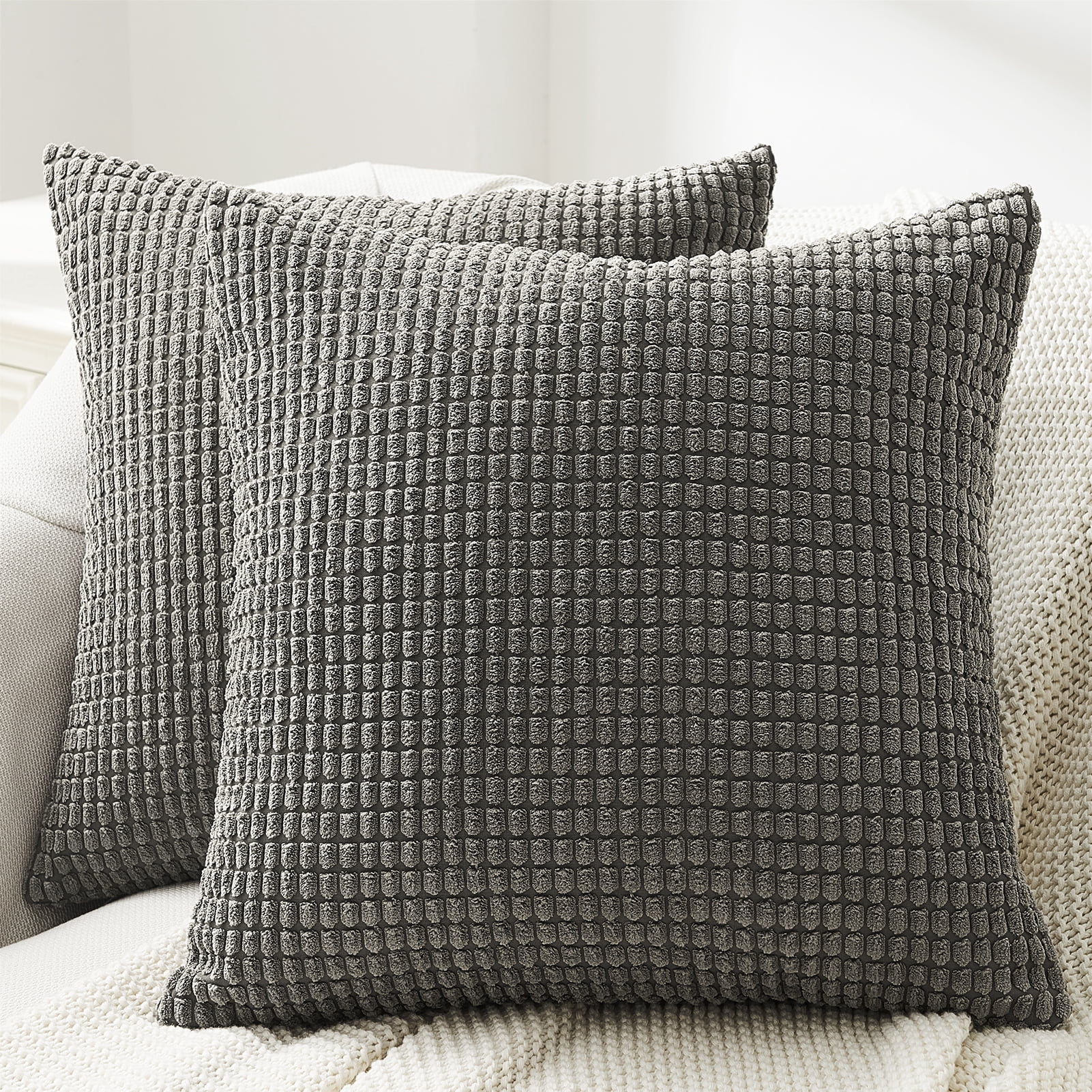 Sürlaz 2-Pack Gray Corduroy Throw Pillow Covers 18x18 Inch - Decorative Pillow Covers For Sofa, Bed, Chair