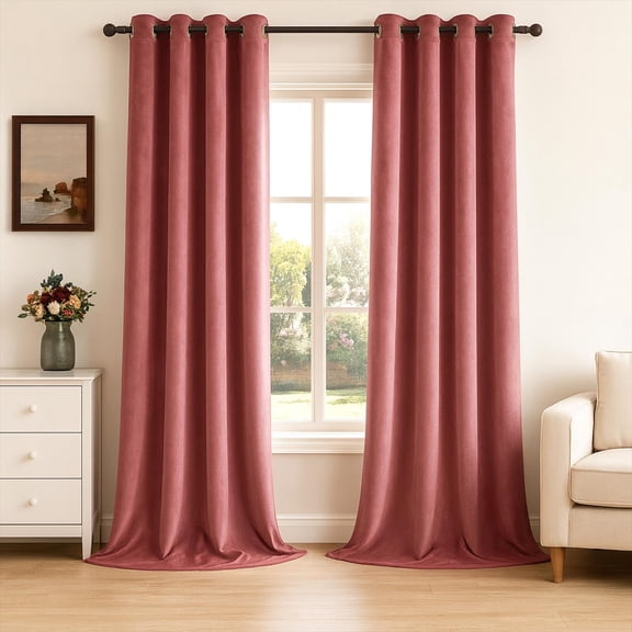 Topfinel Dusty Rose Velvet Blackout Curtains 84 Inches Long,Rose Pink Room Darkening Insulated Valentines Grommet Cute Girls Nursery Aesthetic Soundproof Curtains for Living Room Bedroom 7 FT C113
