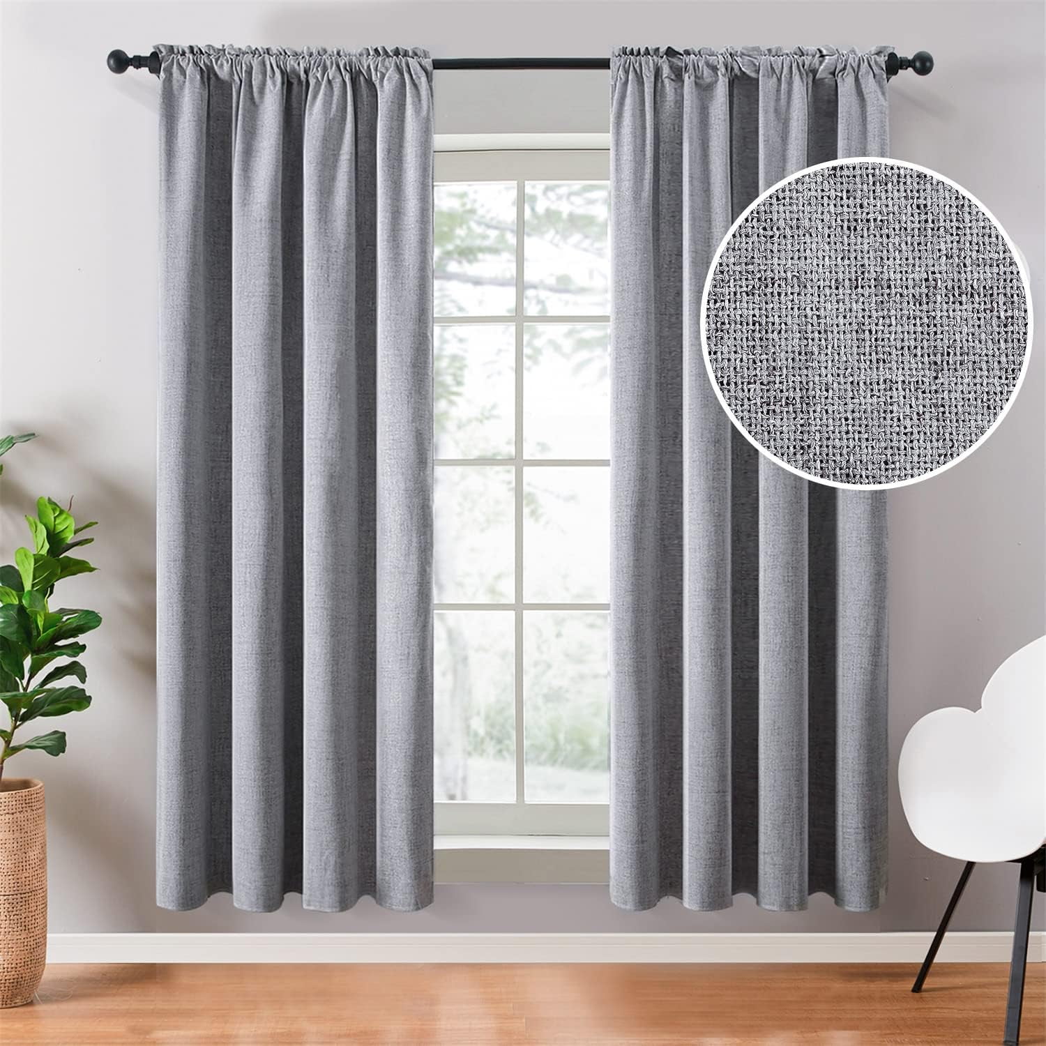 Topfinel Faux Linen 100 Blackout Heavy Curtains 63 inches Length for