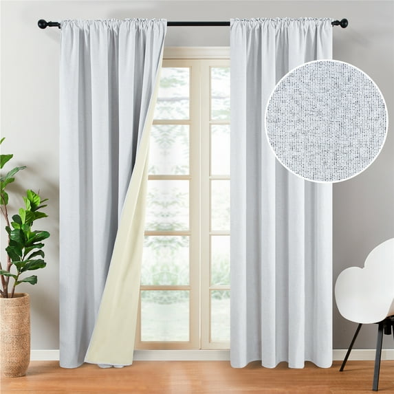 Topfinel Faux Linen 100% Blackout Heavy Curtains 72 inches Length for Bedroom Living Room Rod Pocket Window Curtains,Thermal Insulated Soundproof Burlap Drapes ,2 Panels,52 x 72 inch,Grayish White